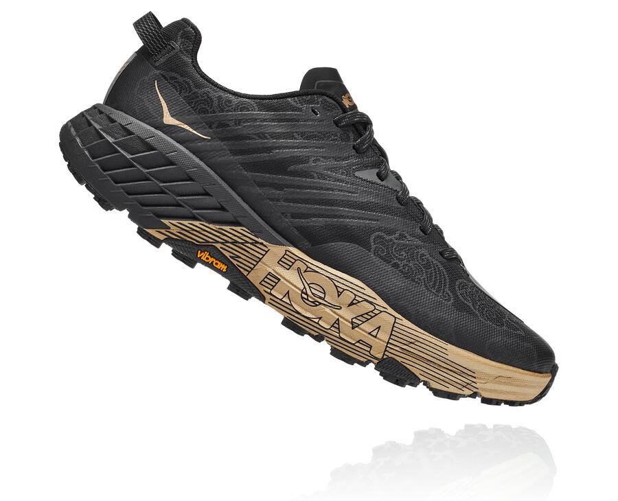 Tenis Hoka One One Trail Hombre Negros/Dorados - Speedgoat 4 Cny - DOKS58642